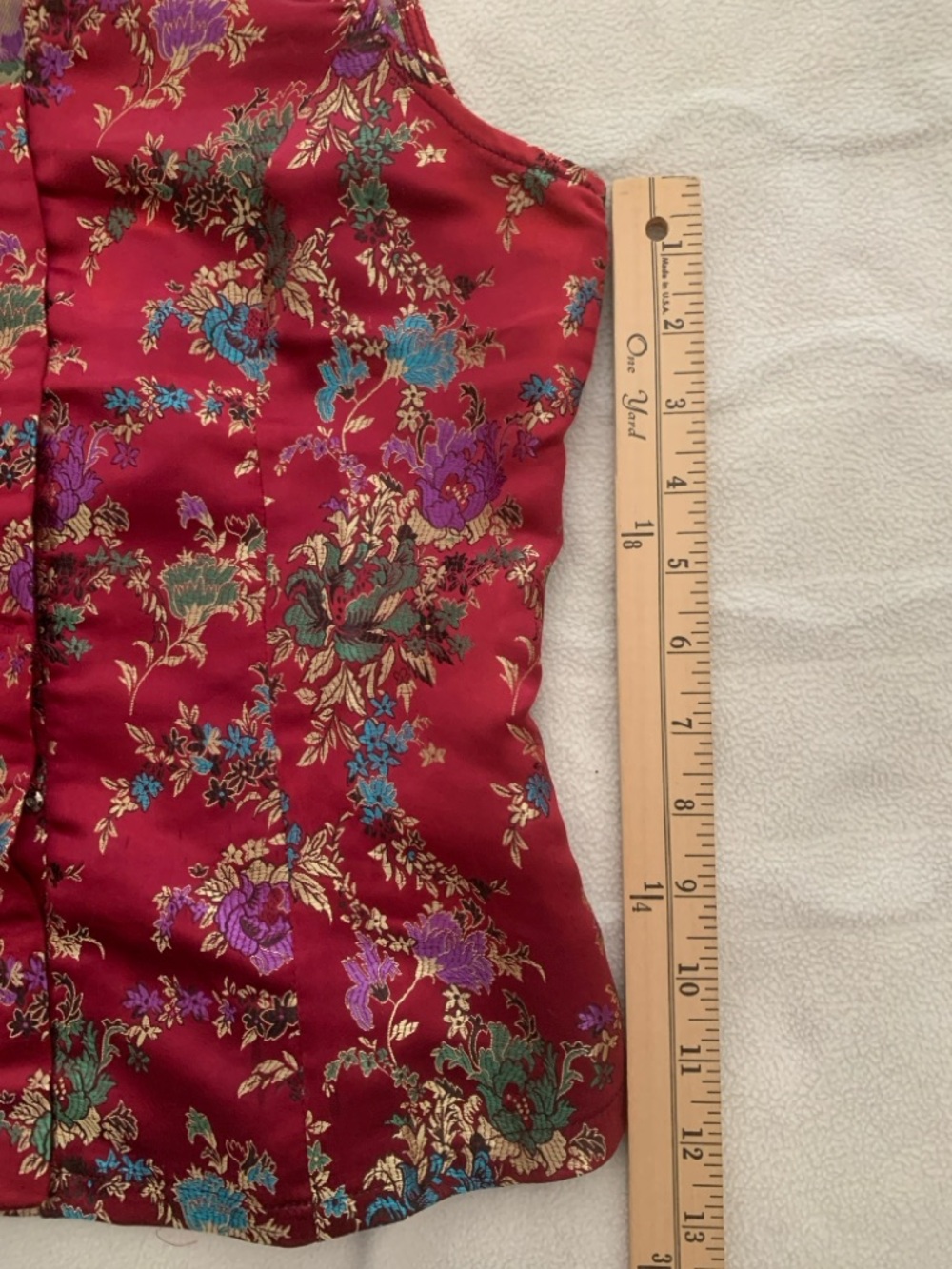 Vintage Red Floral Brocade Sleeveless Satin Top Cheongsam V-Neck Blouse S - Picture 9 of 9